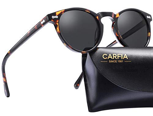 CARFIA Polarisierte Sonnenbrille Herren Männer Fahrenbrille Runden Rahmen mit Lederetui