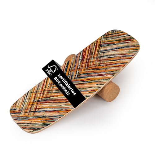 COSTWAY Balance Board aus Birkenholz, 14mm Wackelbrett + 10mm Korkrolle, FSC-zertifizierter Gleichgewichtstrainer, Balancierbrett bis 100 kg belastbar, Balanceboard für Kinder & Erwachsene
