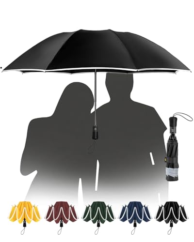 Chakipee Regenschirm Groß Sturmfest Reflektierend für Herren und Damen – Taschenschirm Automatik Auf und Zu Reise Schirm Kompakter Tragbarer, Taschenschirme Schwarz 210T Beschichtung 115 cm Spannweite