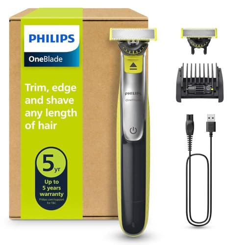PHILIPS OneBlade 360 Face - elektrischer Rasierer & Trimmer, 2x 360 Klingen, verstellbarer 5-in-1-Trimmaufsatz, Nass- & Trockenrasur, Akku-USB, fürs Gesicht (QP2734/30)