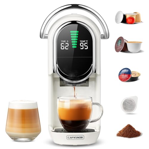 Magician1 Mini Kaffeepadmaschine 5-in-1 für Nespresso OL, Dolce Gusto, Lavazza A Modo Mio Kapseln, ESE 44 mm Kaffeepads und gemahlener Kaffee, 20 bars, 1450 W, LED-Display, Wasser einstellbar 7 Stufen
