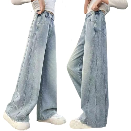 Wide Leg Jeans Mädchen, Baggy Jeans Mädchen: Wide Leg Hose High Waist Jeanshose Kleidung Teenager Stretch Y2k Pants Breite Kinder Hosen Mit Gummizug Weites Bein Kinderkleidung 5-14 Jahre Blau 160