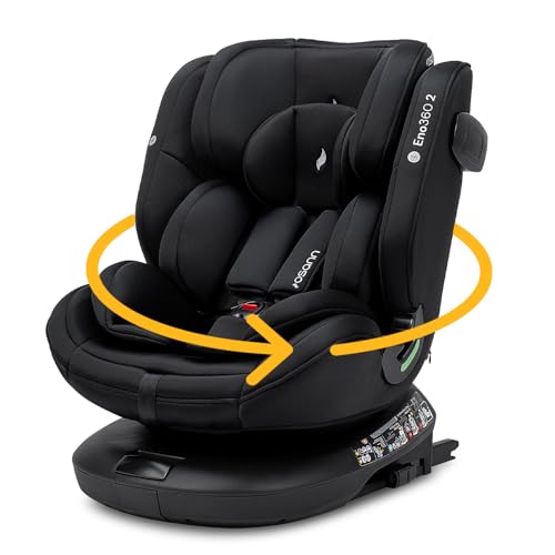 Osann Eno360 2 – 360 Grad drehbarer Kindersitz 40-150 cm, mitwachsender Reboarder mit Isofix, i-Size Kinderautositz ab Geburt – All Black