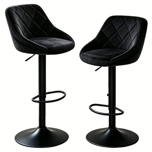 JMGJOY Barhocker 2er Set, Höhenverstellbar drehbar, Samtstoffe, Schwarz