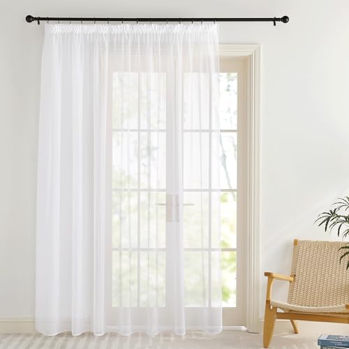 KGORGE Extra Breite Gardinen 300 cm Transparente Gardine mit Kräuselband für Schiene Vorhänge Wohnzimmer Modern 1er Set H 240 x B 300 cm Stores Gardienen Durchsichtig Vorhang Weiß