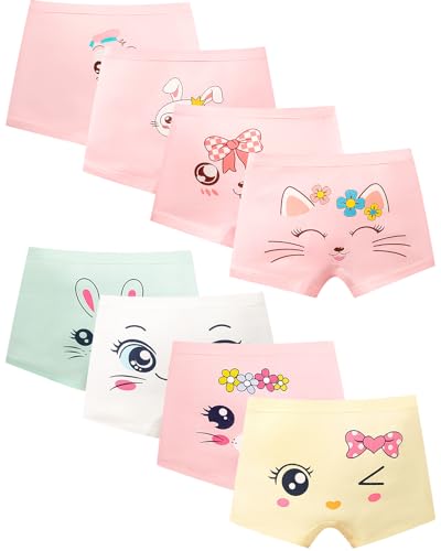 Domee Mädchen Unterhosen Unterwäsche Boxershorts Baumwolle 8er-Pack Katze und Kaninchen 134-140 (Herstellergröße 2XL)
