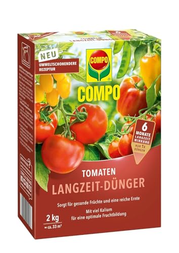 COMPO Tomaten Langzeit-Dünger für frucht- und knollenbildendes Feingemüse sowie Gewürzkräuter, Tomatendünger, 6 Monate Langzeitwirkung, 2 kg, 33 m²