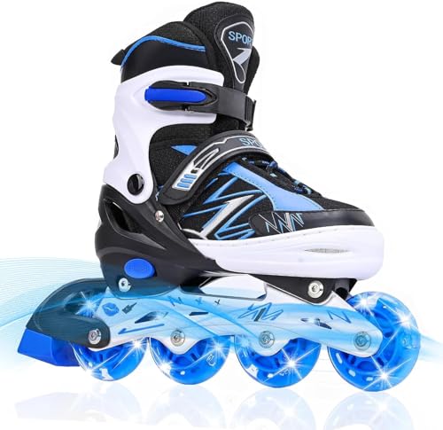DUZSKJ Verstellbare Kinder Inline Skates für Jungen Mädchen, Einstellbare Rollschuhe für Anfänger Kinder Outdoor Indoor Spielen
