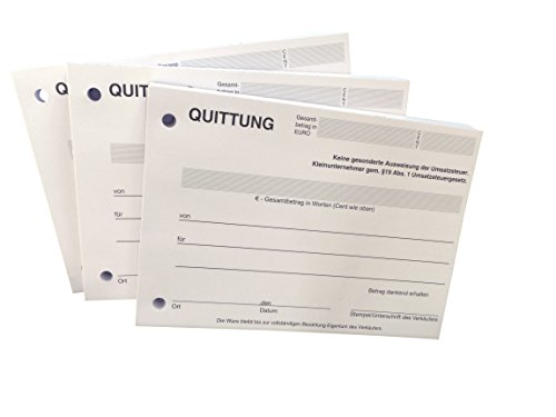 Druckerei Scharlau 5x Block Quittung - Quittungsblock für Kleinunternehmer (§19) - 100 Blatt DIN A6 - gelocht - NICHT durchschreibend (22426)