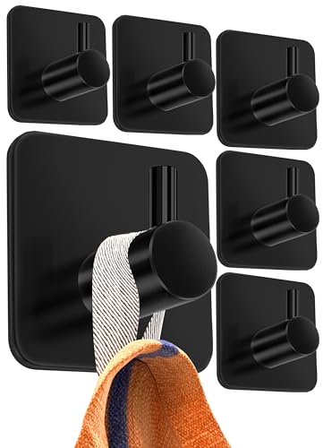 4smile Handtuchhalter ohne Bohren, 6er Set, schwarz - Badezimmer Handtuchhalter aus Edelstahl, funktionale Klebehaken, hohe Tragkraft - Wasserfeste Haken für Bad, Haken selbstklebend, Handtuchhaken