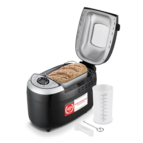 TZS First Austria - Brotbackautomat mit 12 Automatikprogrammen 850W - Vollautomatische Brotbackmaschine 700-1250g Füllmenge - Bread Maker mit Sichtfenster, Timer, Zubehör & Warmhaltefunktion - Schwarz