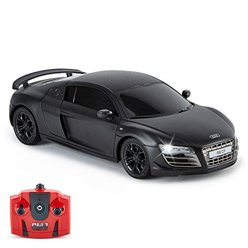 CMJ RC CARS Audi R8 GT, offizielles Lizenziertes Ferngesteuertes Auto, Spielzeit RC Flitzer Auto, 1:24 RC Car Geländewagen Auto 24Hz, Geschenk für Kinder 6-12 Jahre Anfänger (Schwarz)