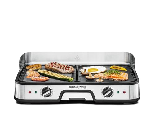 ROMMELSBACHER Tischgrill BBQ 2025, 2 Wende-Grillplatten (geriffelt und glatt), getrennt regelbar, keramische Antihaftbeschichtung (PFAS frei), Temperaturen bis 230 °C, 2 m Kabel, 2000 W