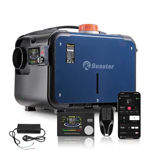 Sunster 8kW Luft Dieselheizung,12V 24 V/110-240V, 0.15–0.48L/Std Diesel Standheizung mit APP & Adapter, Automatischer Start&Stop, Lüftungsmodus, 2025 Upgrade Standheizung für Auto,LKW