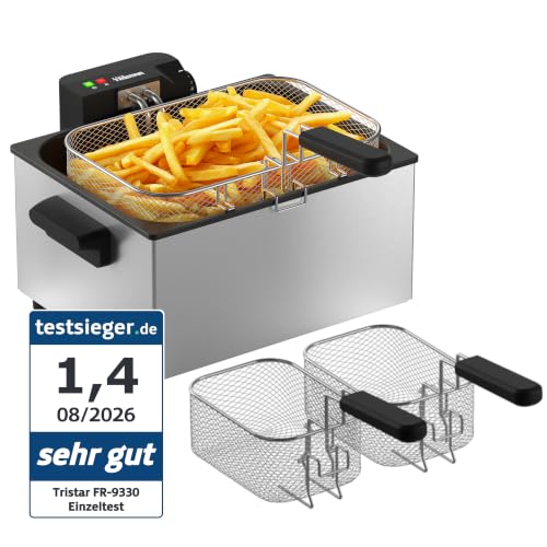 Tristar Edelstahl-Fritteuse, 5 L Fassungsvermögen, 3000 W, Herausnehmbarer Korb, Einstellbare Temperatur, Semi-Professionelle Leistung, FR-9330
