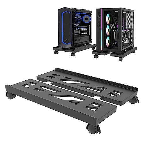 Hmfmdy CPU Ständer Für PC, Desktop Computer Tower Ständer, Einstellbare CPU Halterung, Universal Mobil-PC Ständer mit rollenden feststellbaren Lenkrollen CPU-Wagen Unter Schreibtisch - Schwarz