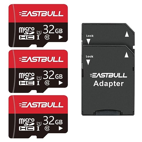 EASTBULL Micro SD Speicherkarten 32GB, microSDHC-Speicherkarte + SD-Adapter, für Smartphones, Desktop-Computer und Drohnen, U1 C10 V10, Full HD und 4K UHD, TF-Karte 3er-Pack + 2 Adapter