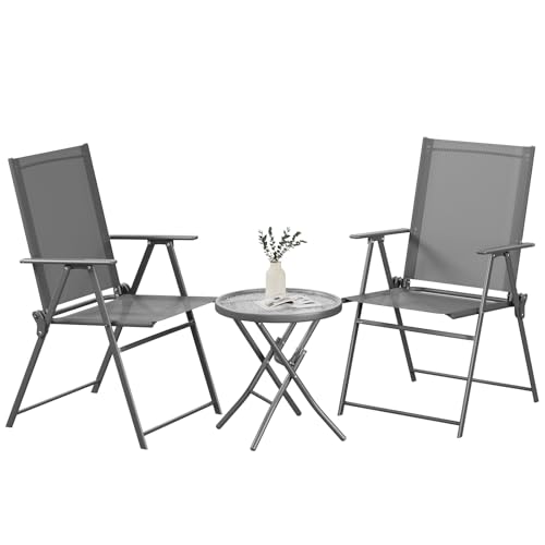 LIFERUN Balkonmöbel 3 Teilig Klappbar, Bistro Set Metall für Kleinen Balkon