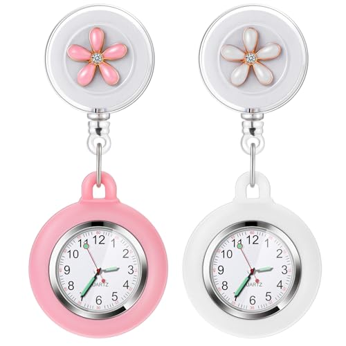 Vintoney pulsuhr Krankenschwester Uhr, 2er Nurses Watch Krankenschwesteruhr Schwesternuhr Taschenuhren für Damen Pflegeuhr Taschenuhr Ansteckuhr Zeiger mit Leuchtend im Dunkeln Dehnbare Silikon Hülle