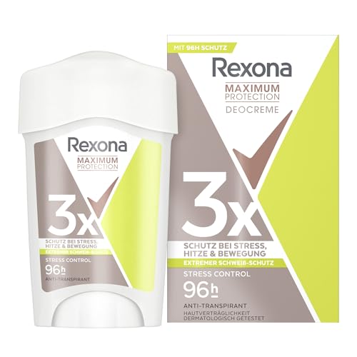 Rexona Maximum Protection Anti Transpirant Deo Creme Stress Control Deodorant mit 96 Stunden Schutz gegen starkes Schwitzen und Körpergeruch mit 3x Schutz bei Stress, Hitze & Bewegung 45 ml