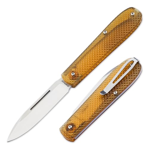Böker SOLINGEN® Coffin Ultem - Zweihand Taschenmesser 42a konform -Klappmesser extra scharf mit 8 cm MagnaCut Klinge - Slipjoint Messer handgemacht mit Ultem Griff gelb mit Etui - Made in Germany
