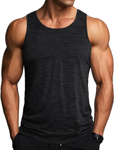 MAGCOMSEN Herren Tanktop T-Shirt Ohne Ärmel Sport Shirt Atmungsaktiv Muskelshirt Herren Leicht Fitness Unterhemd Schnell Trockend Stretch Funktionsshirts für Bodybuilding Gym Schwarz XL