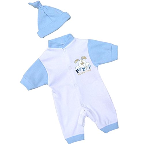 BabyPrem Baby Frühchen Kleidung 2-teiliges Set Overalls und Mütze Hündchen 32-50cm BLAU P2