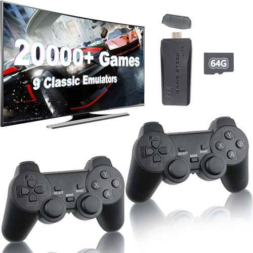 Whatsko Game Stick 4K, Retro Konsole M8 Spielkonsole 20000+ Spiele mit 2 Wireless Controllers, Plug and Play Video Game Console,Geschenke für Kinder Erwachsene