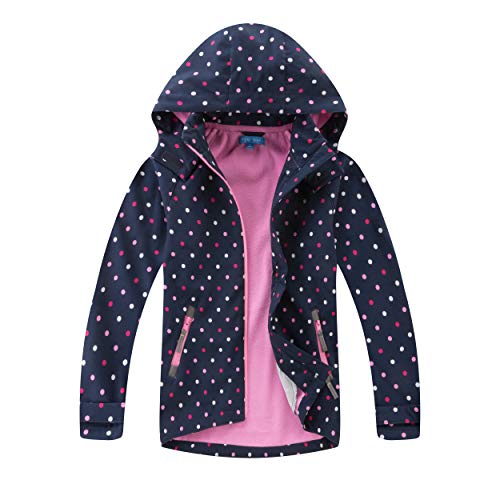 Natashas Kinder Mädchen Wasserdicht Jacke Übergangsjacke Fleecefütterung Warm Atmungsaktiv Winddicht Wanderjacke Softshelljacke Outdoorjacke mit Kapuze (116)