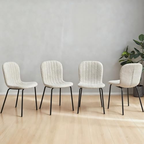 NORDICANA Esszimmerstühle 4er Set, Küchenstühle, Boucle Stuhl, Essstuhl, Retro Design, Metallbeine, für Esszimmer, Wohnzimmer, Küche, Schlafzimmer und Empfangsraum (Beige)