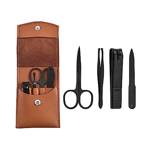 ENLACE Maniküre Set 4 Teilig, Nagelschere, Augenbrauenklammer, Kosmetikschere und Nagelfeile, Nagelpflegeset im Lederetui, Nagelset für Fuß oder Fingernägel, für Damen und Herren