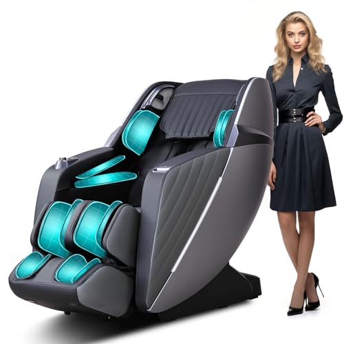 HealthRelife Business Class Massagesessel Ganzkörpermassage mit Körperscan Shiatsu Automatischer Wadenstützverlängerung und Wadenknetmassage (Schwarz-Grau)