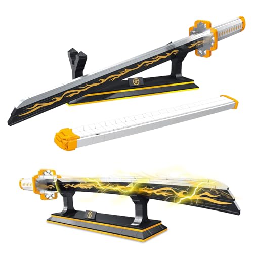Ideas Demon Slayer Schwert MOC Cosplay Animes Zenitsu Katana Sword Kompatibel Mit Lego Klemmbausteine Bausteinen deko Geschenk für Erwachsene und Jungen ab 6-16 mit Scheide Halterung (956 pcs)