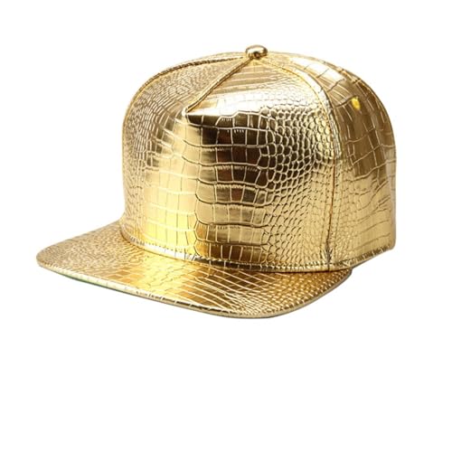 LUOEM Goldene Baseballkappe Herren Mit Muster Aus Pu Leder Verstellbar Modische Flat Cap Für Freizeit Und Outdoor