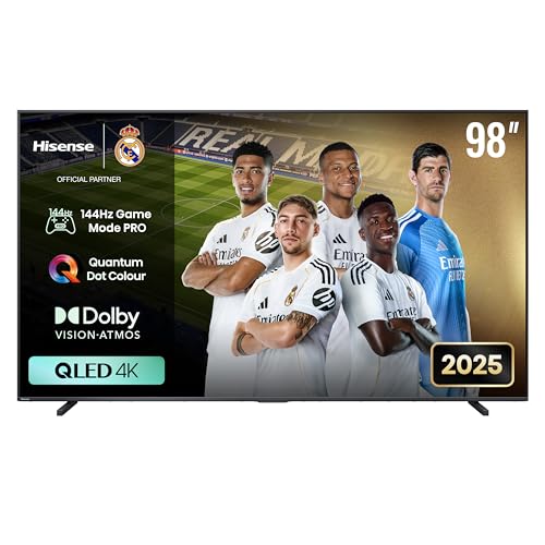 Hisense 98E7Q Fernseher, 98 Zoll (248 cm), 4K UHD QLED, Smart TV, 144Hz Game Mode PRO, AI 4K Upscaler, AI Smoothmotion, AI Lichtsensor, QLED Colour, Dolby Vision Atmos, Sprachsteuerung, EZPlay