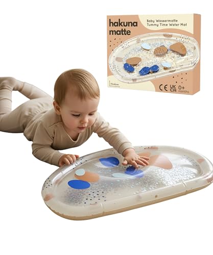Hakuna Matte Wassermatte Baby 73x42cm – Tummy Time Wassermatte ab 3, 6 & 9 Monate, Sensorik Spielzeug Baby mit Glitzer, Montessori Wasserspielmatte, Bauchlage Spielzeug, Aquarium, BPA-frei, geruchlos