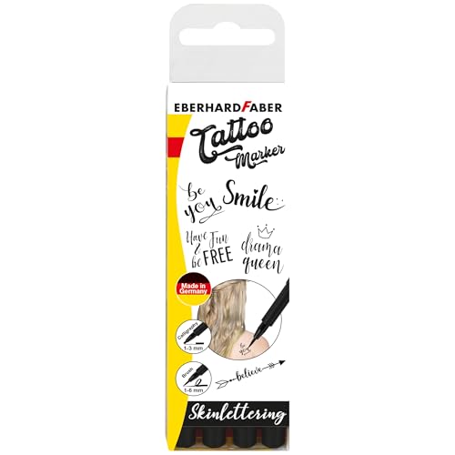 Eberhard Faber 559506 - Tattoo Stifte Set Skinlettering, 4 Stifte im Kunststoffetui mit 4 Schablonen