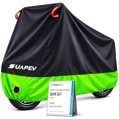ZUAPEV® Fahrradabdeckung Wasserdicht für 1 Fahrrad, Fahrradgarage Outdoor | 210D Polyester Fahrradplane, Regenschutz für Fahrrad & E-Bike bis 29 Zoll, Wetterfest, Abschließbar, Reißfest -Test SEHR GUT
