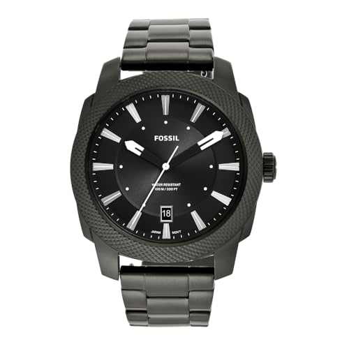 Fossil Machine uhr für Herren, Quarzwerk mit Edelstahl- oder Lederarmband, Schwarz und Dunkelgrau, 49MM
