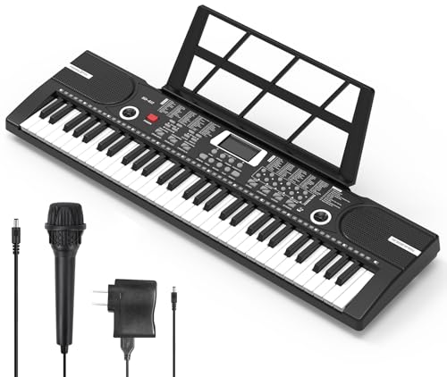 Digital Piano Klavier 61 Tasten & Noten Notenständer-Tragbares Elektronisches Keyboard-Musikinstrument mit Lautsprechern und Unterrichtsmodi,Begleitautomatik Geeignet für Anfänger/Erwachsene-A3