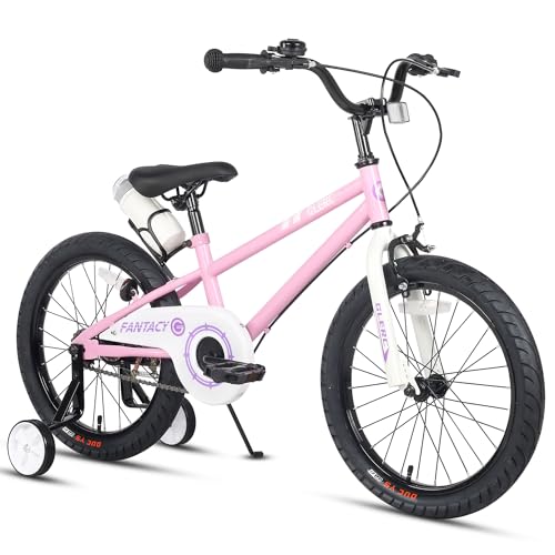 Glerc Kinderfahrrad 18 Zoll Fahrrad mit Stützrädern & Flaschenhalter für 6 7 8 9 10 Jahre alte Jungen und Mädchen, Rosa
