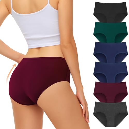 FALARY Unterhosen Damen Baumwolle Atmungsaktiv Hipster Slips, Bequeme und Weiche Unterwäsche für Frauen Schlüpfer Slips Sportunterhosen für Damen 6er Pack（L/gr.42, Mehrfarbig-3）
