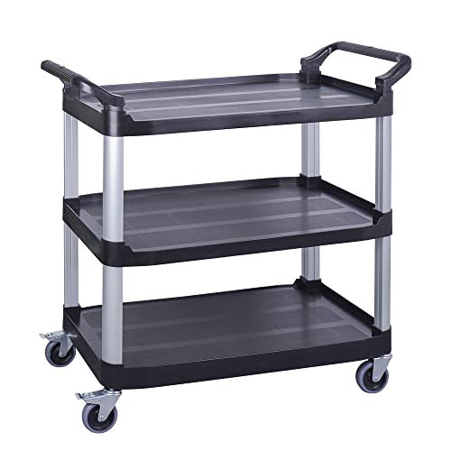 BPT Servierwagen mit 3 Böden Partition Küchenwagen,Tragfähigkeit 200 kg,Reinigungswagen im Restaurant,Hotel Schul Küche Abräumwagen Rollwagen (Modell 1)