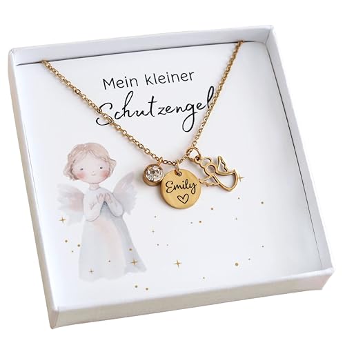 Schutzengel Kette mit Engel personalisierte Kette mit Gravur Namenskette Silber Gold Taufgeschenk Taufkette Mädchen Junge Geschenk zur Taufe Kommunion Geburt