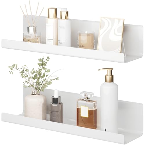 LOFTPLUS Wandregal Ohne Bohren Schweberegal - 2er Set Weiß Acryl Regal Wand für Bücher and Fotos, Home Decoration Wall Shelf für Küche, Bad, Büro, Wohnzimmer(32x10x8cm)