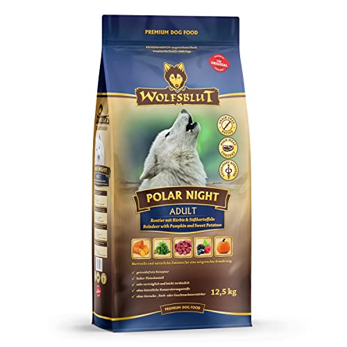WOLFSBLUT – Polar Night Adult | Trockenfutter mit natürlichen Zutaten und wertvollen Superfoods für ausgewachsene Hunde. Getreidefreies Alleinfutter ohne Zusatzstoffe im Beutel | 12,5kg Rentier