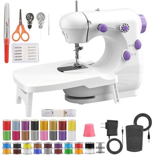 BRICH Mini Nähmaschine mit Dual-Speed, tragbar mit Ausziehtisch, Tragbare Elektrische Mini Nähmaschine für Anfänger Fußpedal,Nähzubehör-Set,Ideal für Kleidung, Kissenbezüge & Heimgebrauch