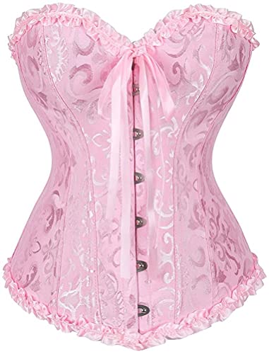 SZIVYSHI Damen Korsett Sexy Corsage Corset - Top für Kostüm, Outfit, Reizwäsche, Steampunk, Gothic, Piraten, Lack, Frauen - Rosa - Große S