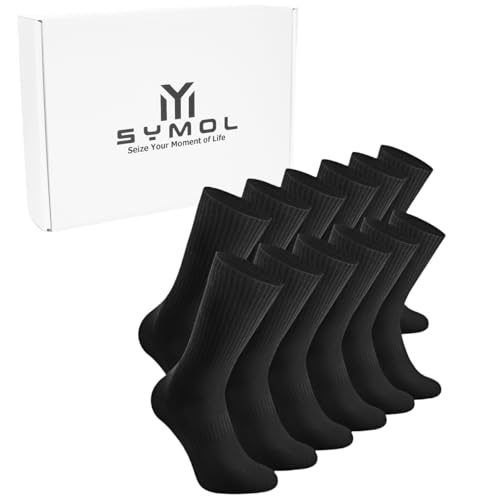 SYMOL 6 Paar Socken Herren Damen Sportsocken 39-54 Übergröße Herrensocken Strümpfe Tennissocken Laufsocken Fahrradsocken Trekkingsocken mit Geschenkbox.(Schwarz,51-54)