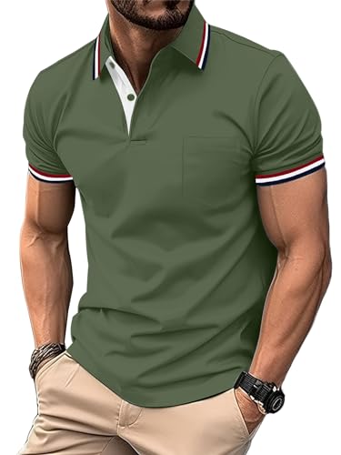 zitysport Herren Golf Poloshirt Kurzarm Brusttasche Militärgrün XL